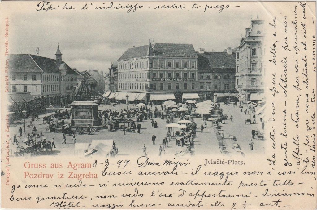 Razglednica Zagreb 1900. godine. Trg bana jelačića